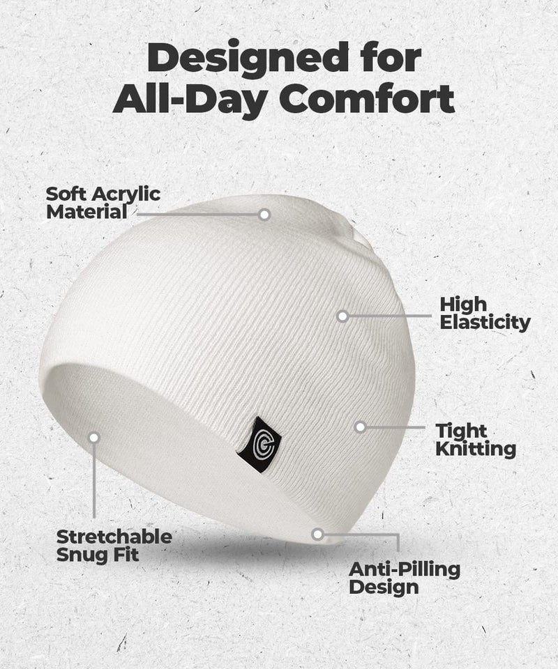 Revony Original Beanie Cap - Soft Knit Beanie Hat - Warm and Durable (White) - Image 4